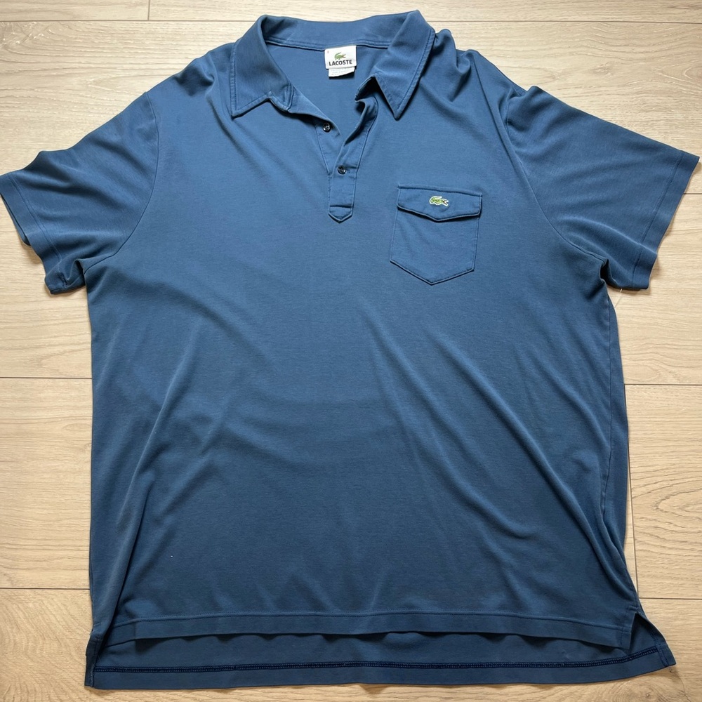 Lacoste Polo Shirt Blue Euro 8 US XXL Blue Men Short SleeveY2K tiny pinhole back